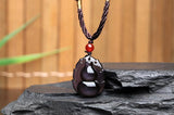 100% Natural Color Obsidian Carved Chinese Lucky gourd Pendant + free Necklace