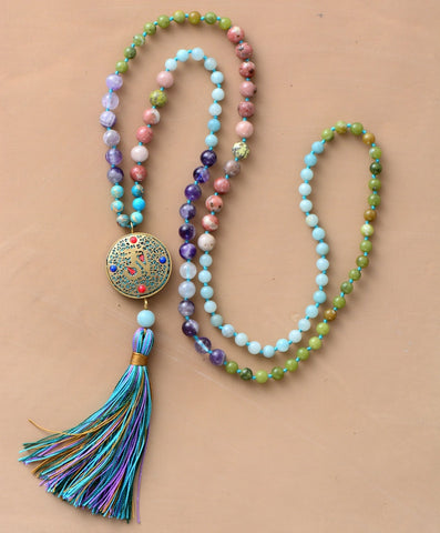 Beads Mala Natural Stone Nepal Charm Long Tassel Necklace