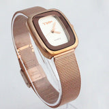 1pcs Rose Gold Casual Lady Stainless Steel Band Bracelet Analog Watch