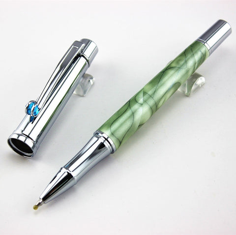 Green marble IM Silver Roller Ball Pen