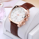 Crystal Rose Gold Genuine Leather Wrist Watch