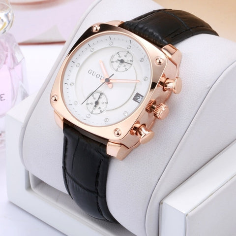 Crystal Rose Gold Genuine Leather Wrist Watch