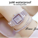 Diamond Gold Waterproof Crystal Square Watches