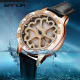 Luxury Brand Rhinestones Quartz Genuine Leather Watch