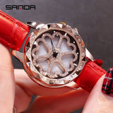 Luxury Brand Rhinestones Quartz Genuine Leather Watch