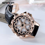 Luxury Brand Rhinestones Quartz Genuine Leather Watch