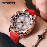 Luxury Brand Rhinestones Quartz Genuine Leather Watch