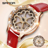 Luxury Brand Rhinestones Quartz Genuine Leather Watch