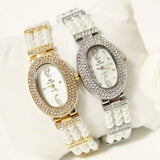 Top Brand Luxury Quartz Waterproof Pearl Band Oval Wrist Watches