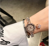 Crystal Rose Gold Quartz Stainless Steel Wristwatches