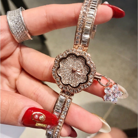 Crystal Rose Gold Quartz Stainless Steel Wristwatches