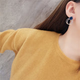 2018 Zinc Alloy Classic Round Women Dangle Earrings Korean Deep Blue Crystal Circle