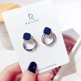2018 Zinc Alloy Classic Round Women Dangle Earrings Korean Deep Blue Crystal Circle