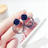2018 Zinc Alloy Classic Round Women Dangle Earrings Korean Deep Blue Crystal Circle
