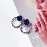 2018 Zinc Alloy Classic Round Women Dangle Earrings Korean Deep Blue Crystal Circle