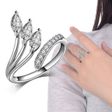 Plated S925 Silver Ring Opening Lovers Leaf Ring Cute Style