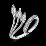 Plated S925 Silver Ring Opening Lovers Leaf Ring Cute Style