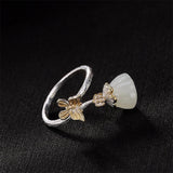 925 Sterling Silver Mosaic White Stone butterfly Lotus Ring