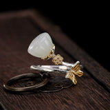 925 Sterling Silver Mosaic White Stone butterfly Lotus Ring