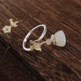 925 Sterling Silver Mosaic White Stone butterfly Lotus Ring