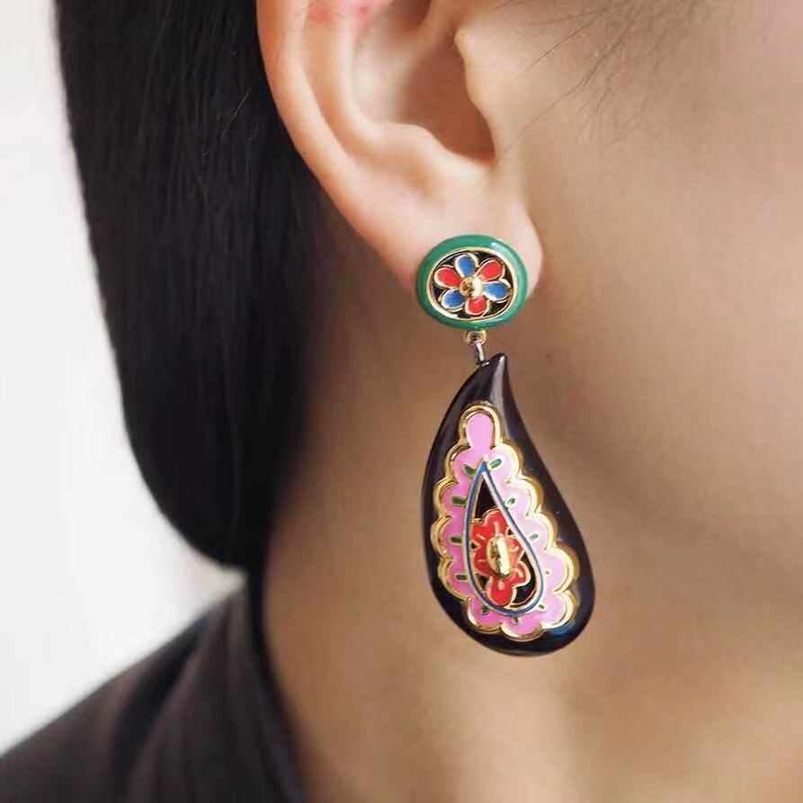 Amybaby Fashion Designer Enamel Glaze Colorful Flower Drop Earrings