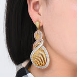 Big Statement Twist Earrings Full Cubic Zircon Wedding Bridal DUBAI Dangle Earrings