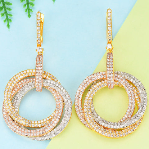 Circles Statement Earrings Full Cubic Zircon Wedding Bridal DUBAI Dangle Earrings