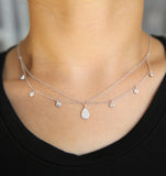 Double Layer Cz Drop Charm Water Micro Pave Bling 925 Silver Choker Chain Necklace