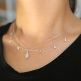 Double Layer Cz Drop Charm Water Micro Pave Bling 925 Silver Choker Chain Necklace