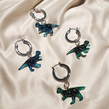 Wild Acrylic Dinosaurs Design Blue Green Silver Dangle Tassel Fancy Earrings