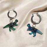 Wild Acrylic Dinosaurs Design Blue Green Silver Dangle Tassel Fancy Earrings