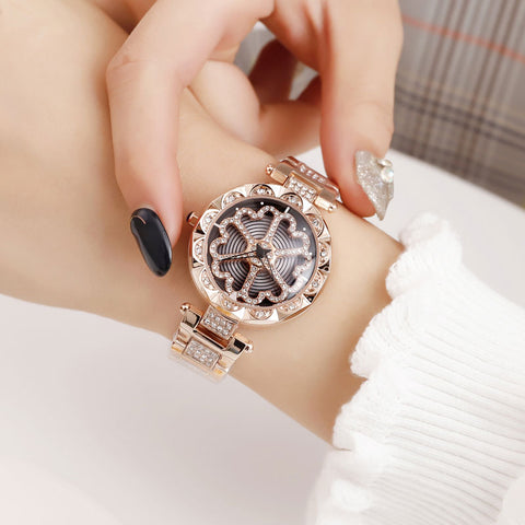 Diamond Rotating Top Brand Luxury Quartz Wrist Watches