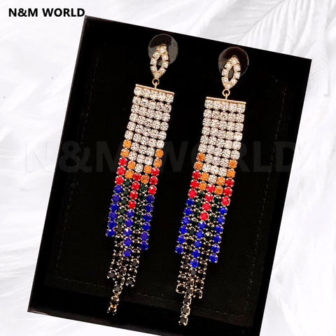Luxury Colored Tassel Long Dangle Earrings