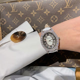 Leather strap Diamond Quartz Oval Shape Watch