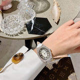 Leather strap Diamond Quartz Oval Shape Watch