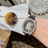 Leather strap Diamond Quartz Oval Shape Watch