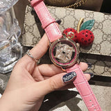 Top Brand Luxury Leather Strap Designer Rotating Diamond Watches