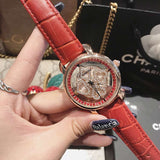 Top Brand Luxury Leather Strap Designer Rotating Diamond Watches