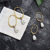 Gold Color Dangle Baroque Pearl Stone Tassel Earrings Spring New Design