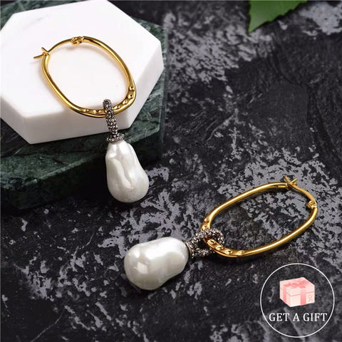 Gold Color Dangle Baroque Pearl Stone Tassel Earrings Spring New Design