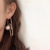 European Jewelry Gold Color Big Geometric Dangle Baroque Pearl Tassel Earrings