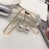 European Jewelry Gold Color Big Geometric Dangle Baroque Pearl Tassel Earrings