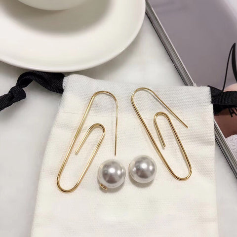 European Jewelry Gold Color Big Geometric Dangle Baroque Pearl Tassel Earrings