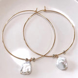 European Jewelry Gold Color Big Round Dangle Natural Baroque Pearl Tassel Earrings