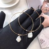 European Jewelry Gold Color Big Round Dangle Natural Baroque Pearl Tassel Earrings