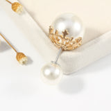 Vintage Gold Brooch Pins Double Head Simulation Pearl Large Big Brooches