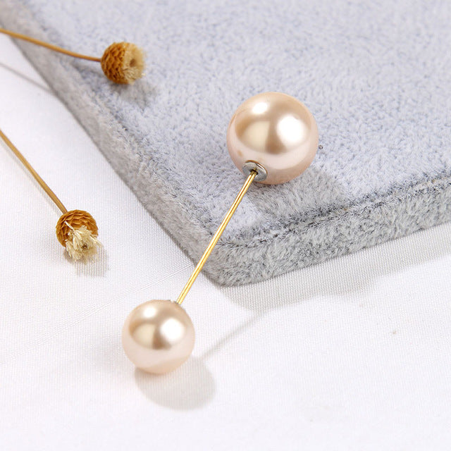 Vintage Gold Brooch Pins Double Head Simulation Pearl Large Big Brooches