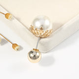 Vintage Gold Brooch Pins Double Head Simulation Pearl Large Big Brooches