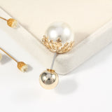 Vintage Gold Brooch Pins Double Head Simulation Pearl Large Big Brooches