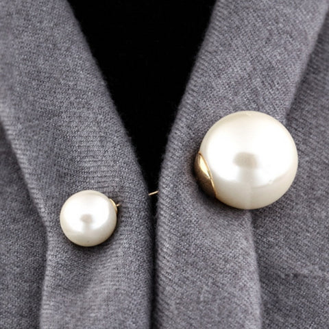 Vintage Gold Brooch Pins Double Head Simulation Pearl Large Big Brooches